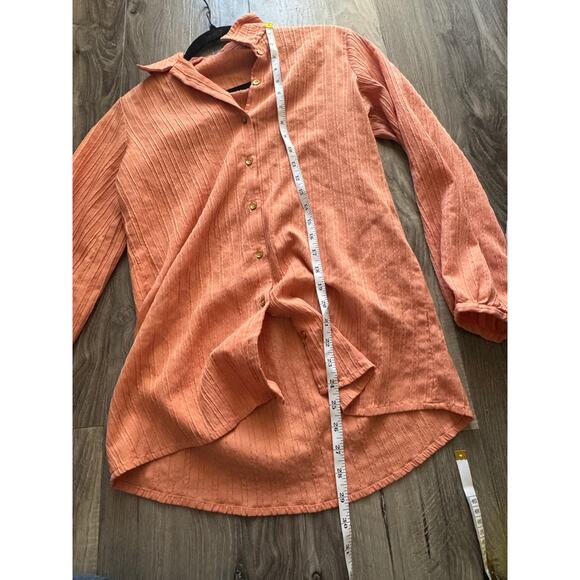 Khaadi Crinkle Textured Pant Set Balloon Sleeve Top Women’s Small Orange - Picture 9 of 13